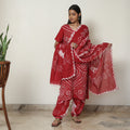 Red - Bandhani Tie-Dye Cotton Kurta with Afghani Salwar & Dupatta Set 01