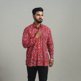 Red - Full Sleeve Cotton Men Sanganeri Print Shirt 05