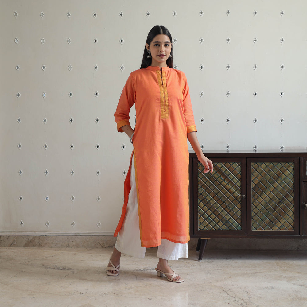 Adhya Orange Mangalagiri Cotton Kurta