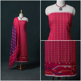 Jamdani Handloom Cotton Unstitched Dress Material: Kurta & Dupatta with Earrings 02