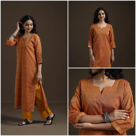 Mangalagiri Pure Handwoven Cotton Mirror Work Straight Kurta for women 19