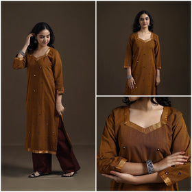 Mangalagiri Pure Handwoven Cotton Mirror Work Straight Kurta for women 04