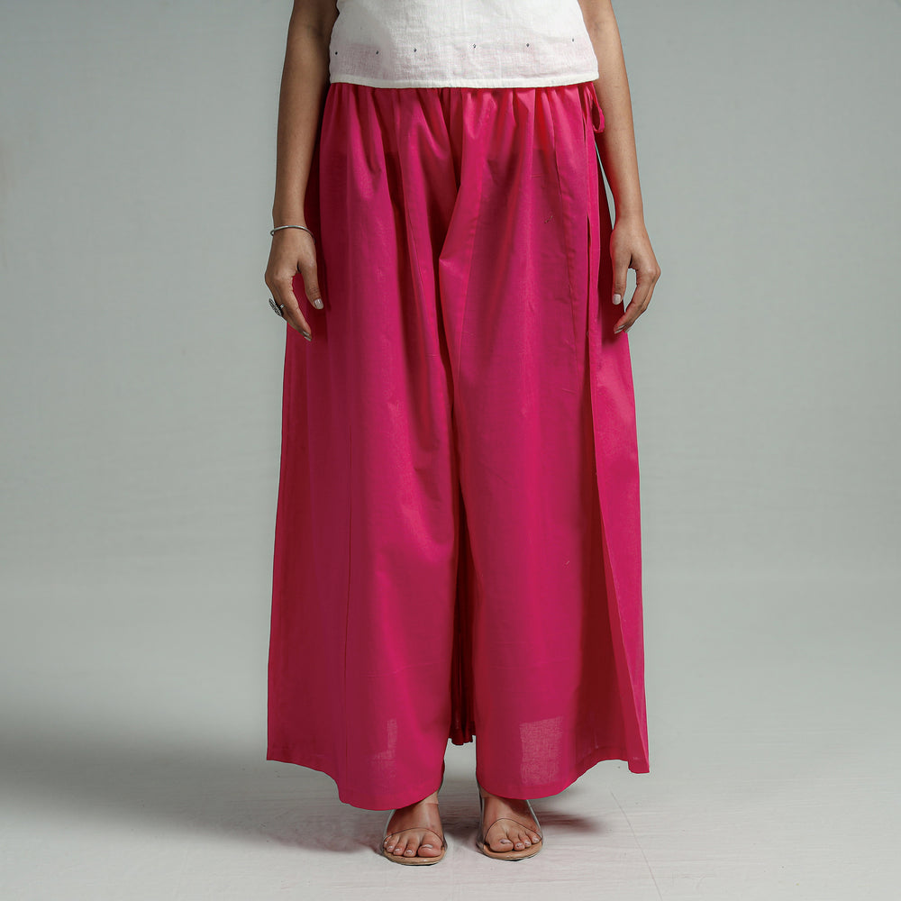 Dark Pink - Plain Dyed Cotton Flared Palazzo