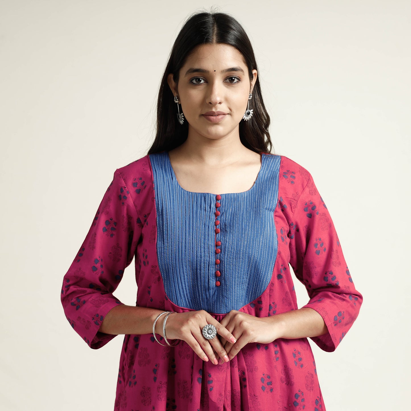 Red - Mangalagiri Block Printed Cotton Kurta with Palazzo Set