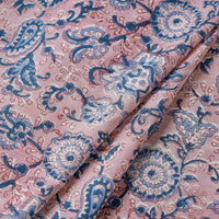 Pink - Flower & Paisley Cotton Sanganeri Print Fabric 04