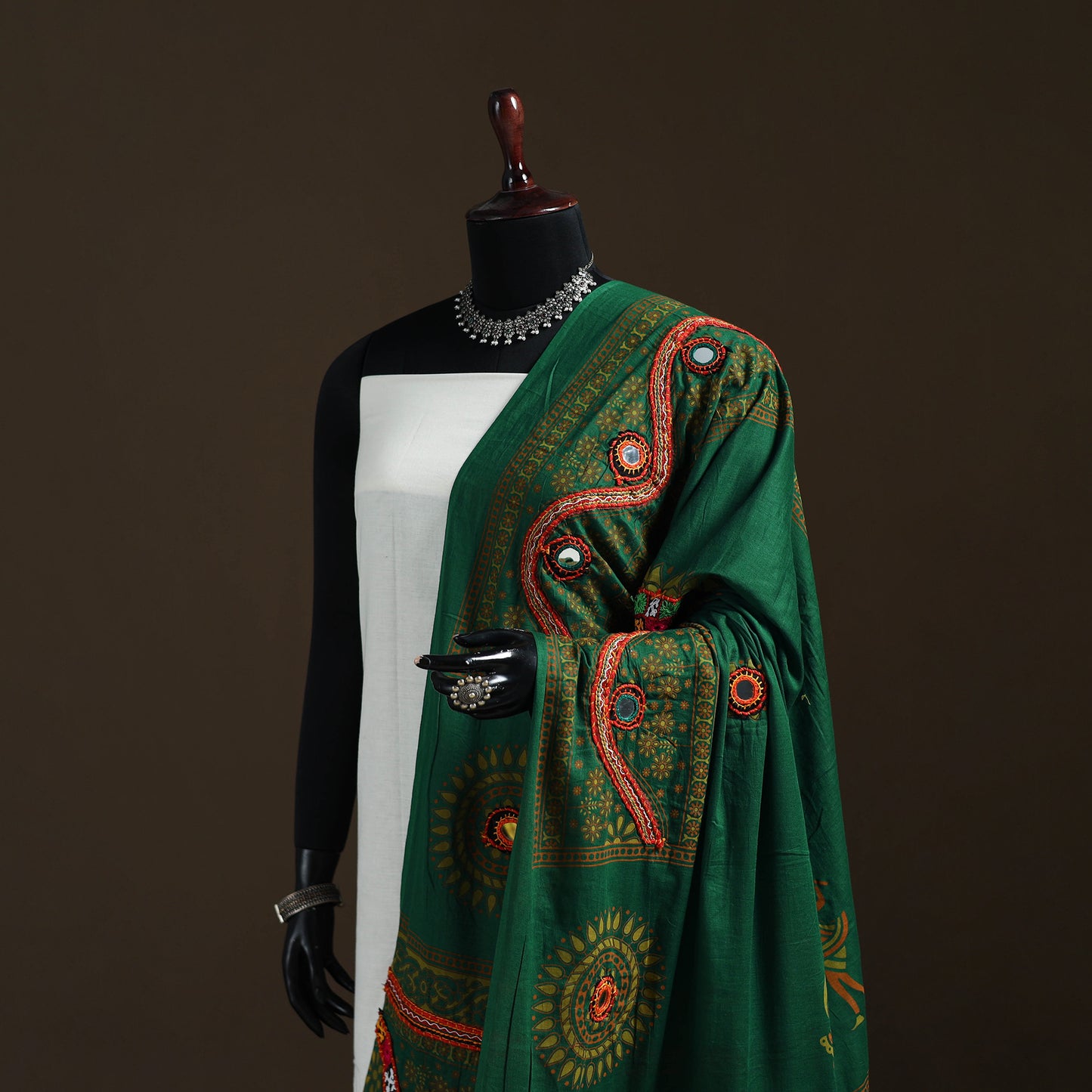 Kutch Hand Embroidered Mirror Work Printed Cotton Dupatta 10