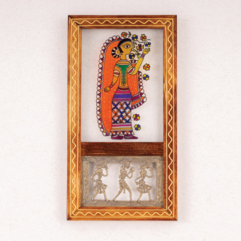 Bhavati - Hand-Painted Glass Fusion Madhubani Lady Wall Art Frame