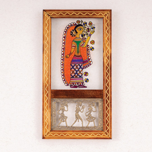 Bhavati - Hand-Painted Glass Fusion Madhubani Lady Wall Art Frame