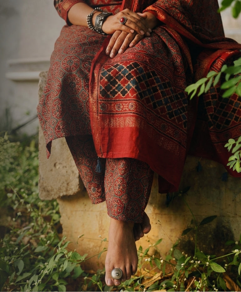 <p>Ajrakh<br/><strong>Natural Dyed<br/>Block Printing<br/>of Kutch</strong></p>