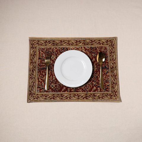 Maroon - natural dyed pedana kalamkari cotton table mat 17
