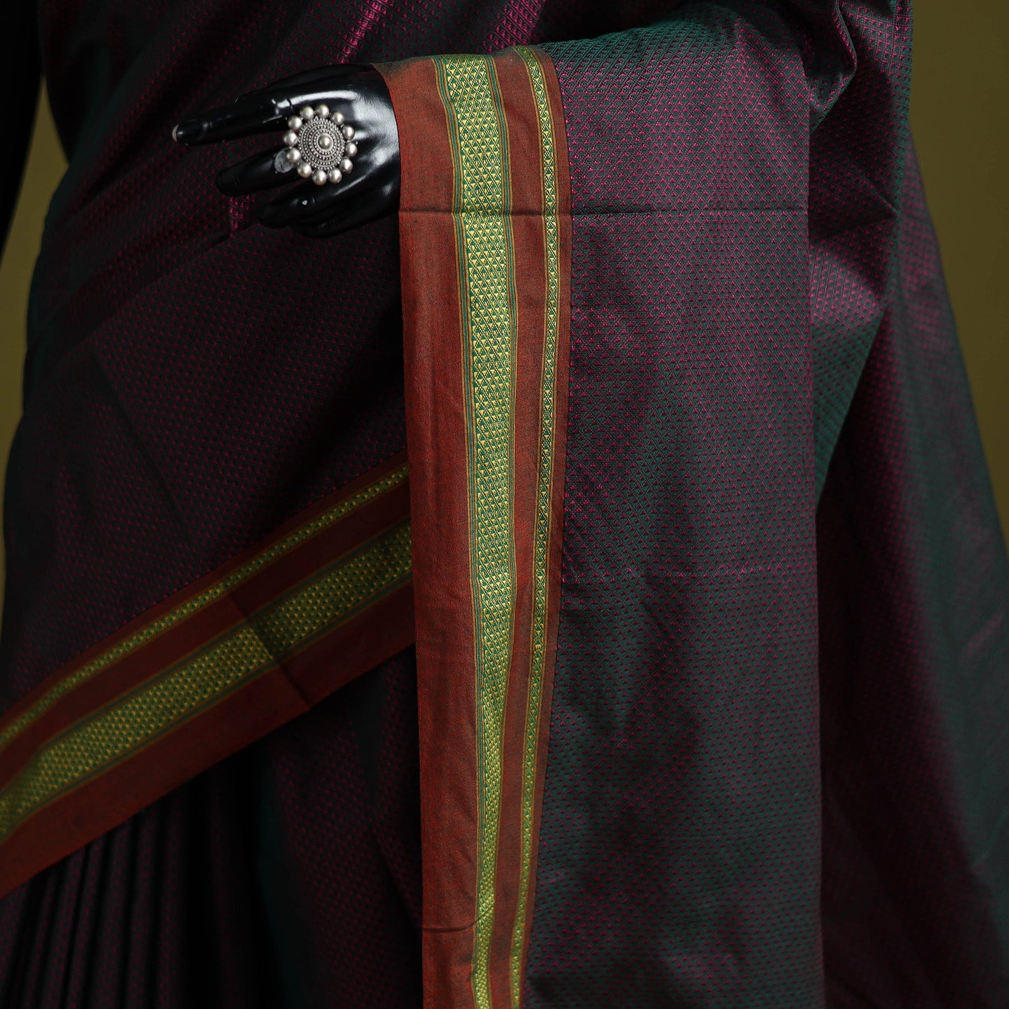 Silk cotton khun saree with ilkal pallu chikki paras border