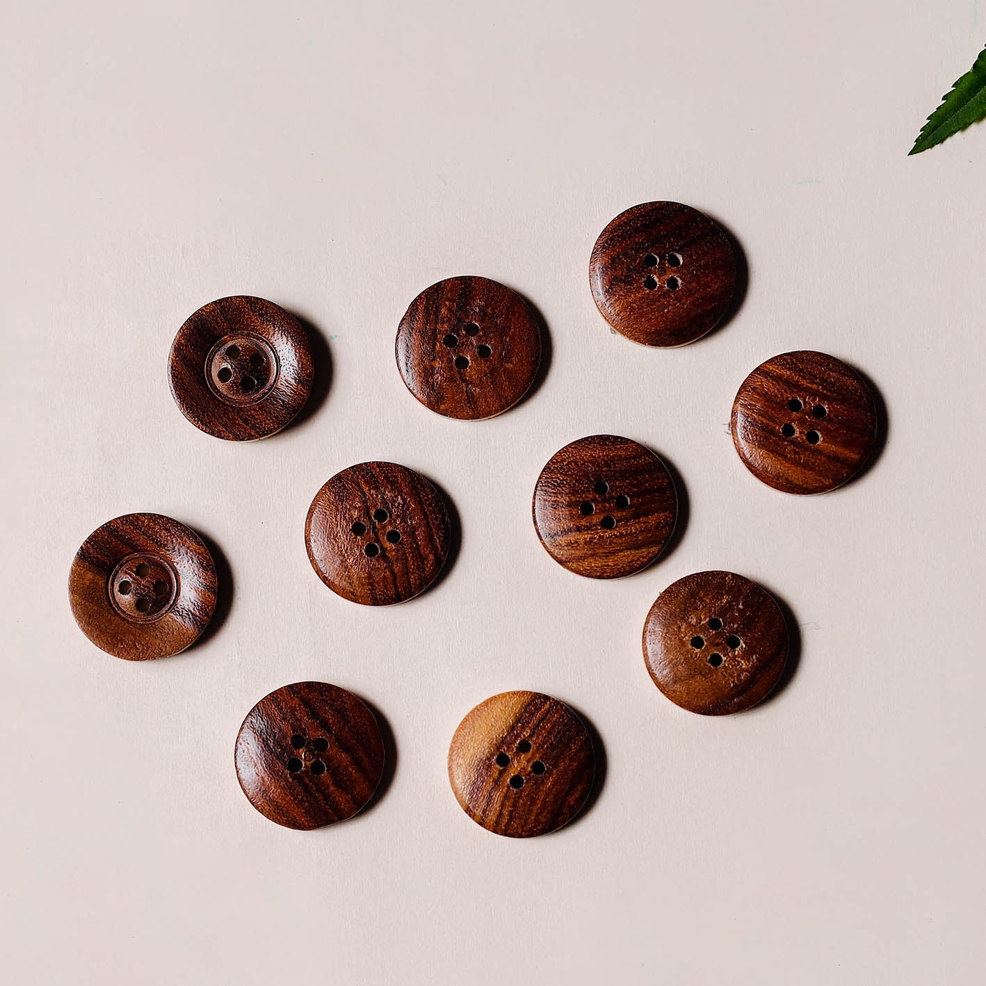 2cm hand carved sheesham wood clothing button (set of 10)