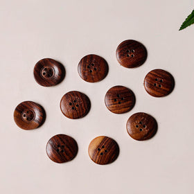2cm hand carved sheesham wood clothing button (set of 10)