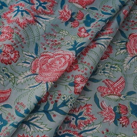 Green Block Print Cotton Sanganeri Fabric