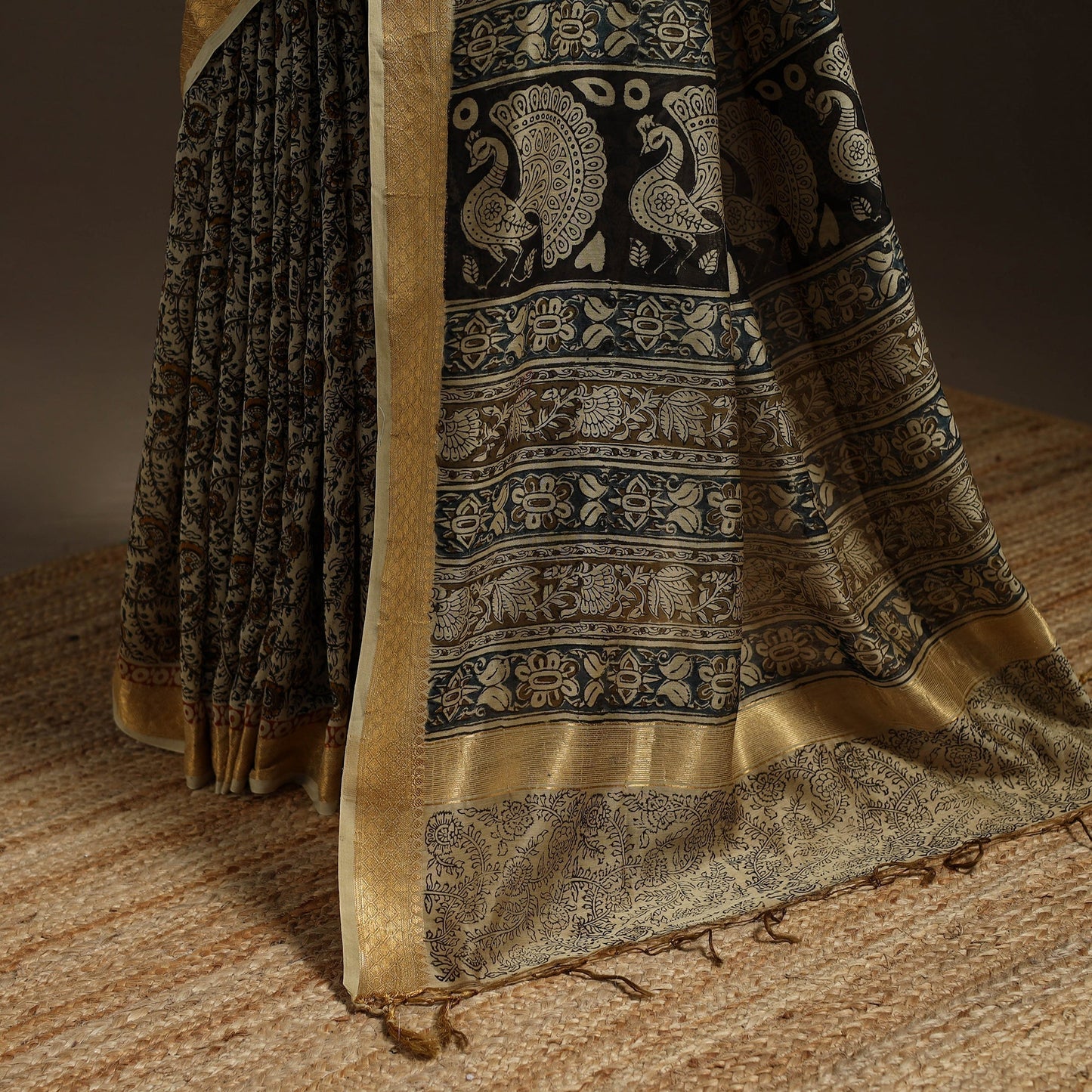 Beige - natural dyed pedana chanderi silk kalamkari saree