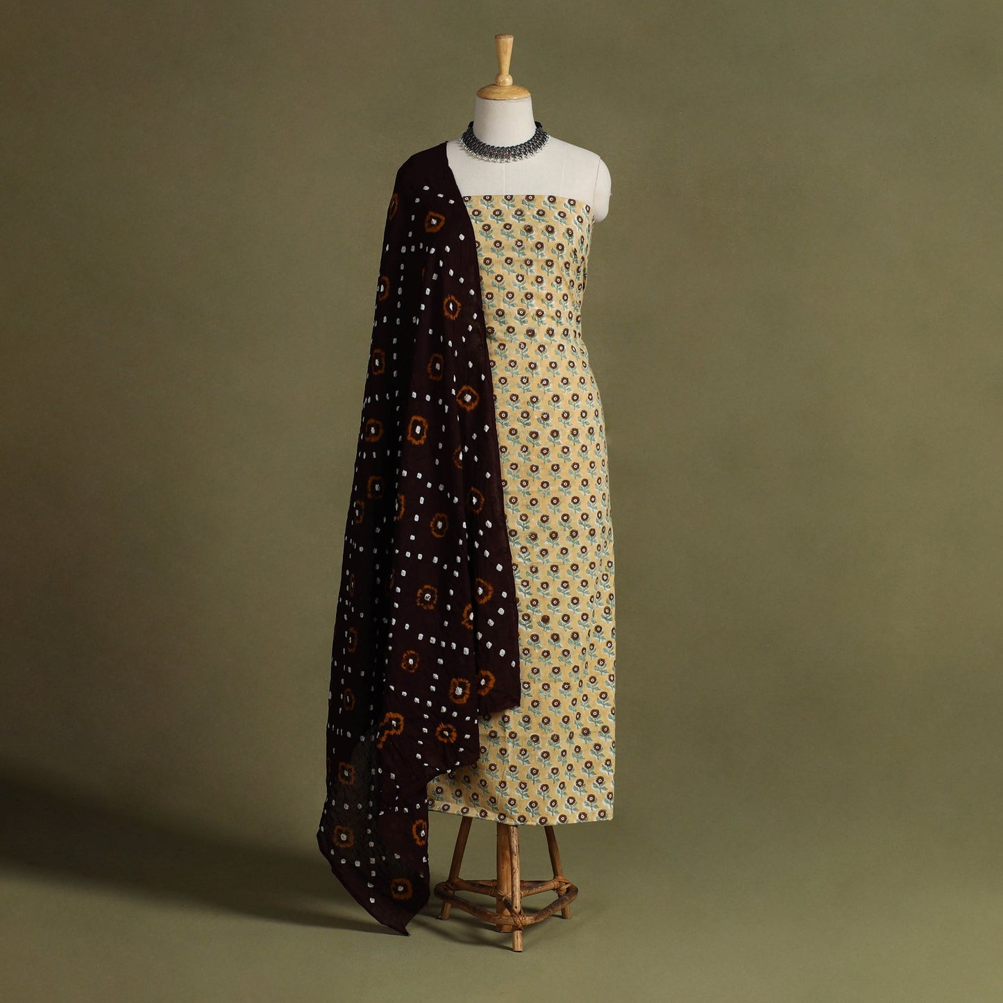  2pc Cotton Sanganeri Print Kurta with Bandhani Dupatta