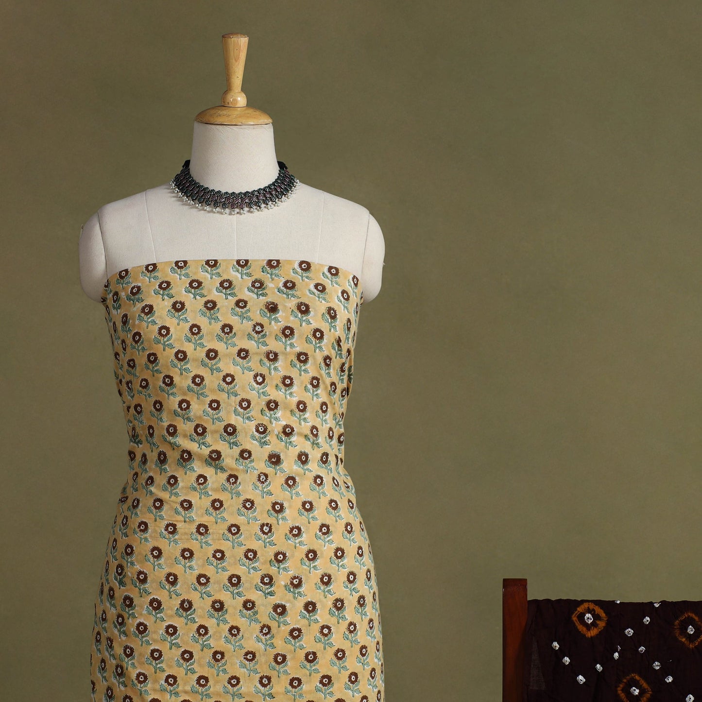  2pc Cotton Sanganeri Print Kurta with Bandhani Dupatta