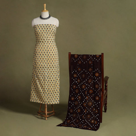  2pc Cotton Sanganeri Print Kurta with Bandhani Dupatta