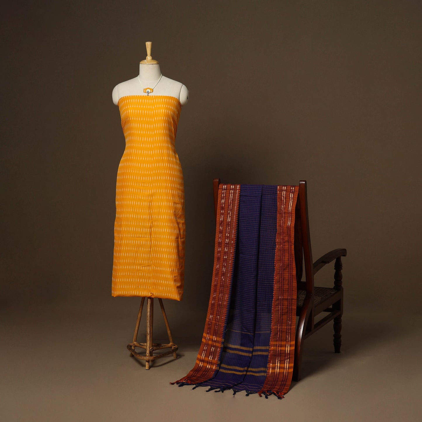 2pc cotton unstitched pochampally ikat dress material