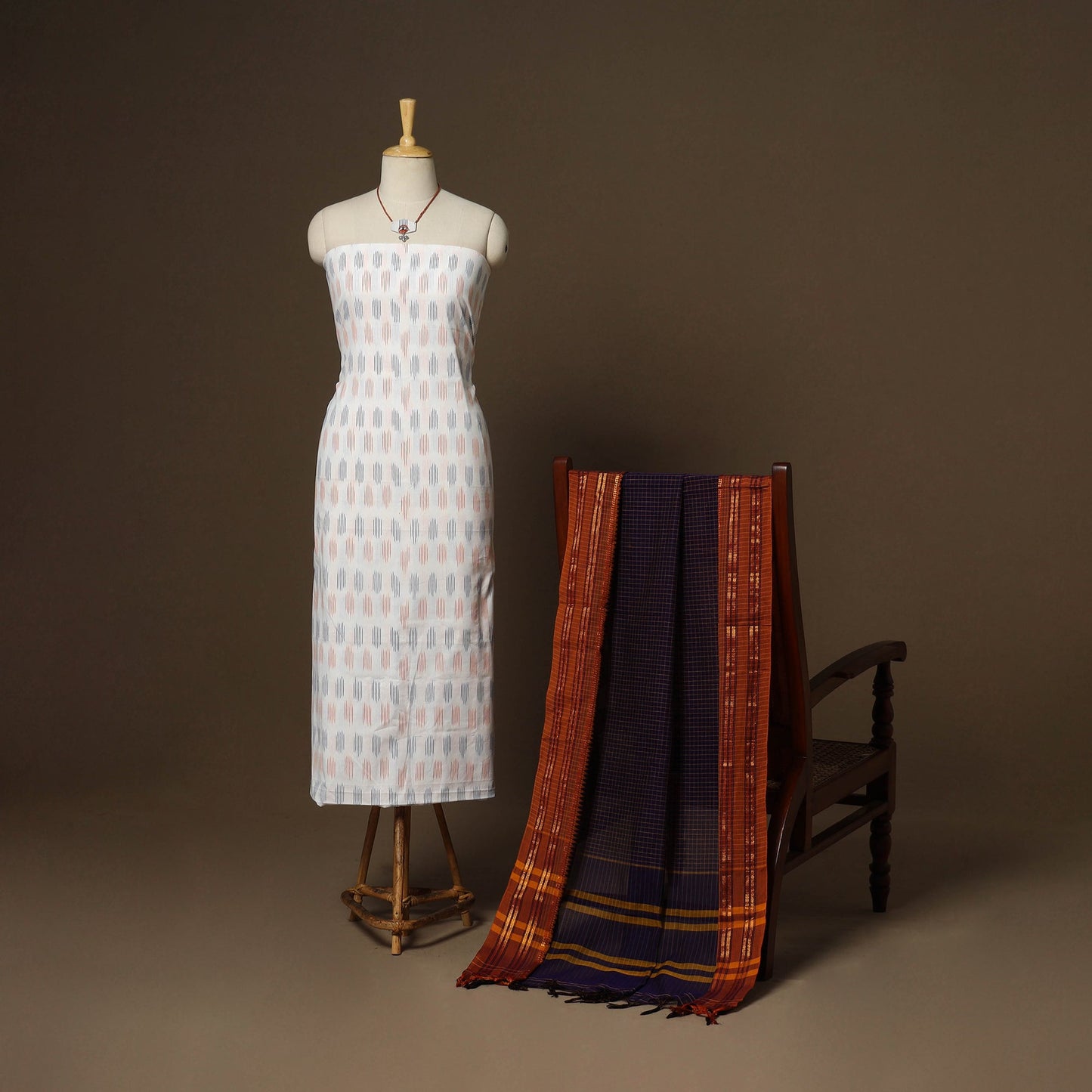 2pc cotton unstitched pochampally ikat dress material