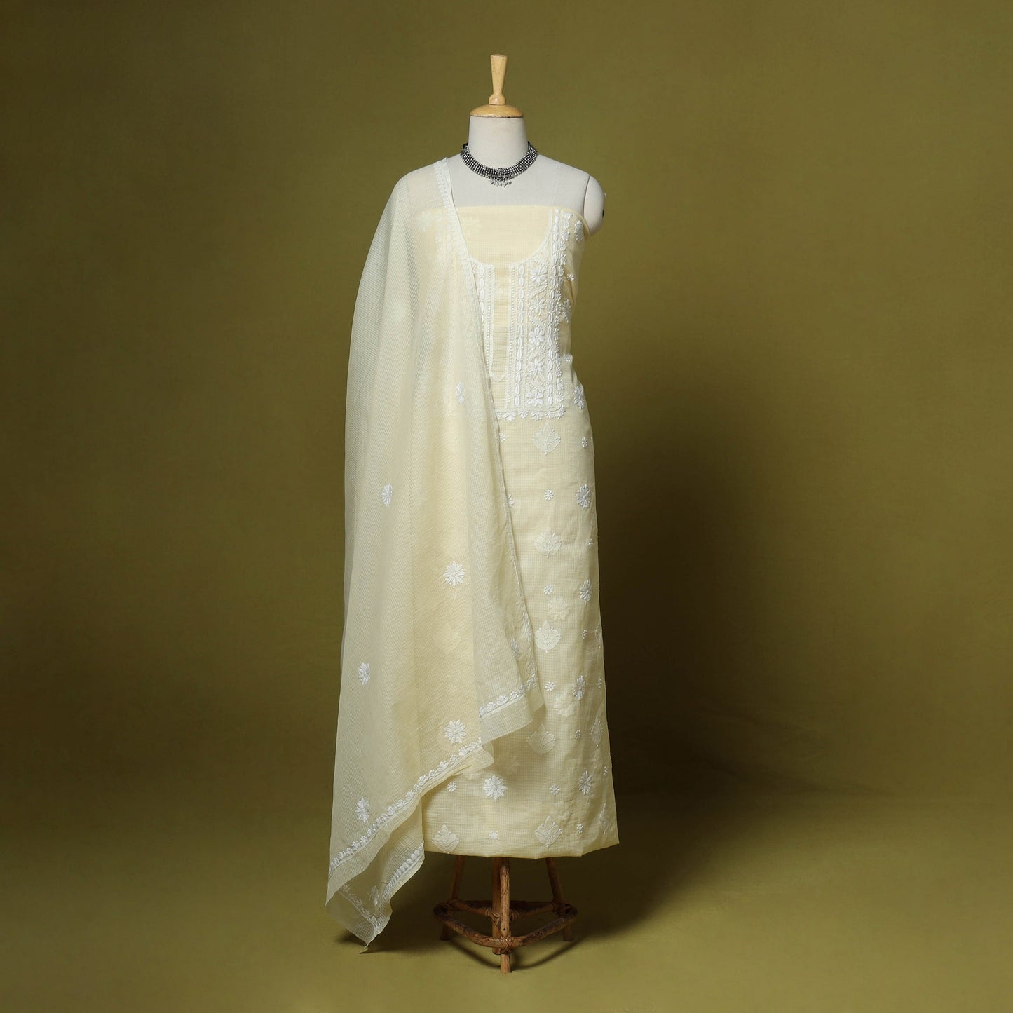 2pc kota doria cotton unstitched chikankari dress material