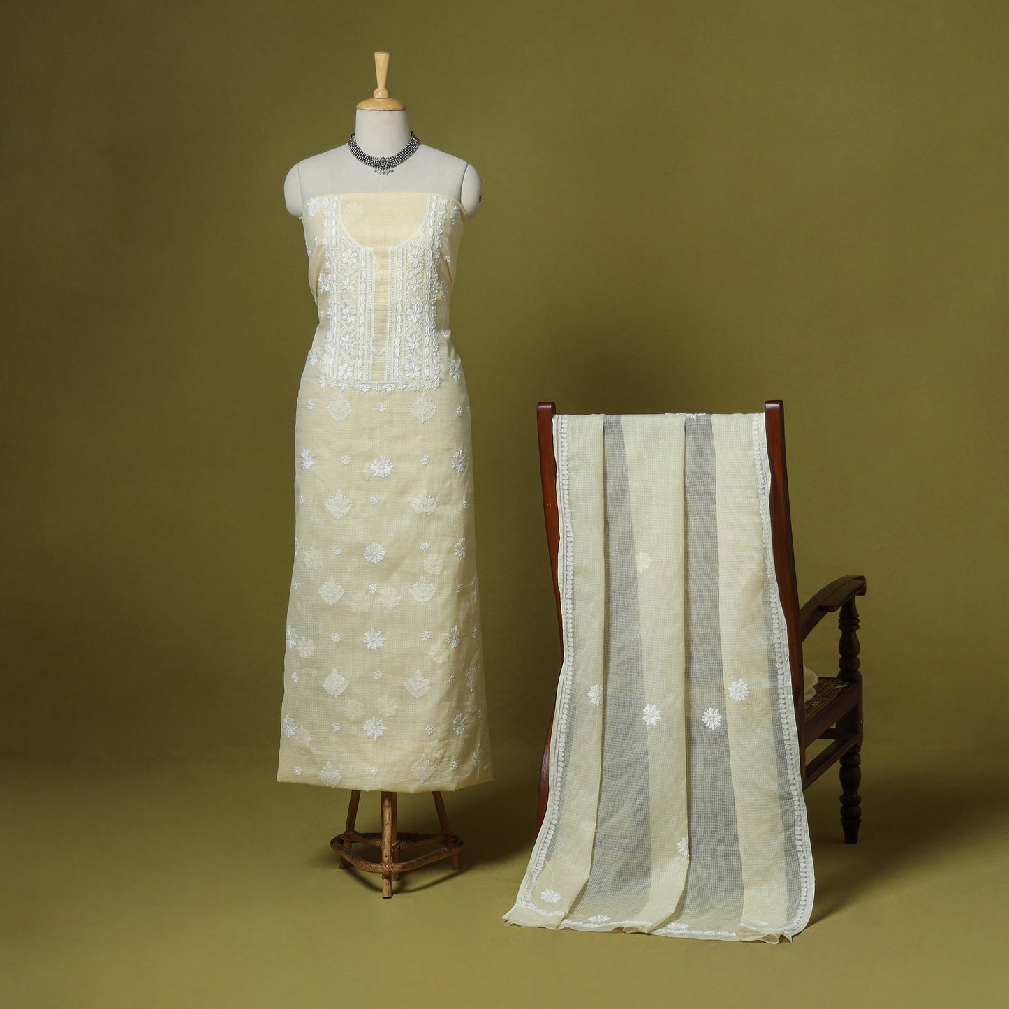 2pc kota doria cotton unstitched chikankari dress material