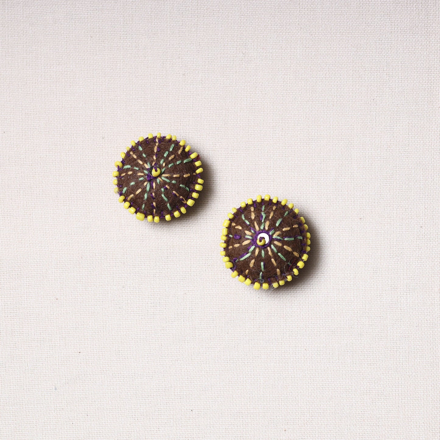  Bakhiya Hand Embroidered Felt & Beadwork Buttons (Set of 2) 