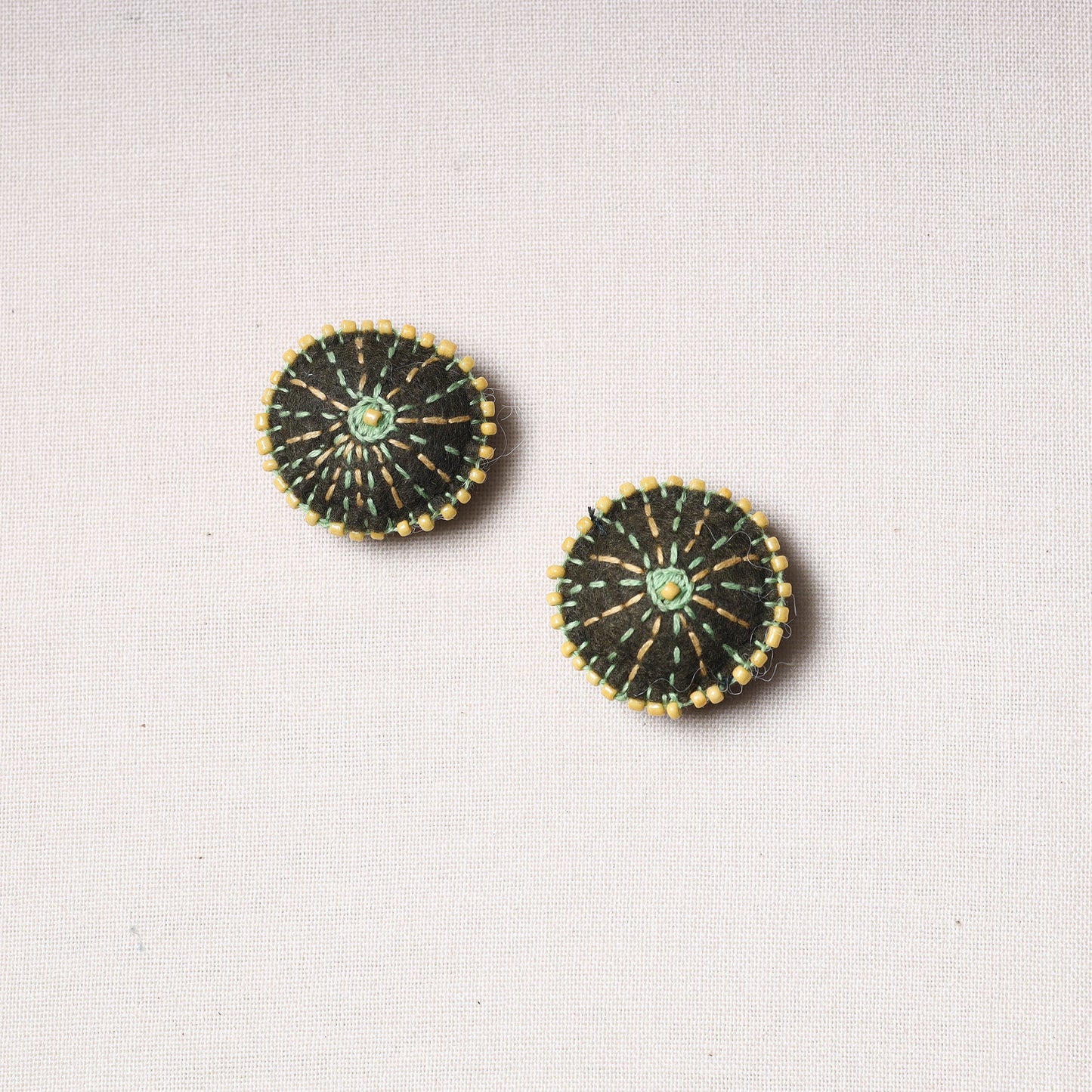  Bakhiya Hand Embroidered Felt & Beadwork Buttons (Set of 2) 