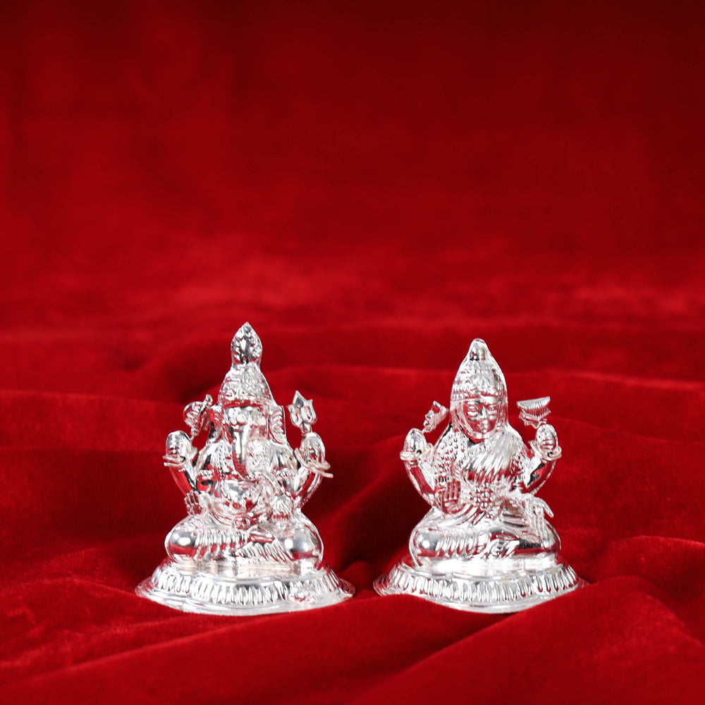  Silver Laxmi and Ganesh Idol (Medium) l 