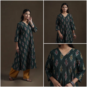 Cotton A-Line Pochampally Ikat Kurta for Women 05