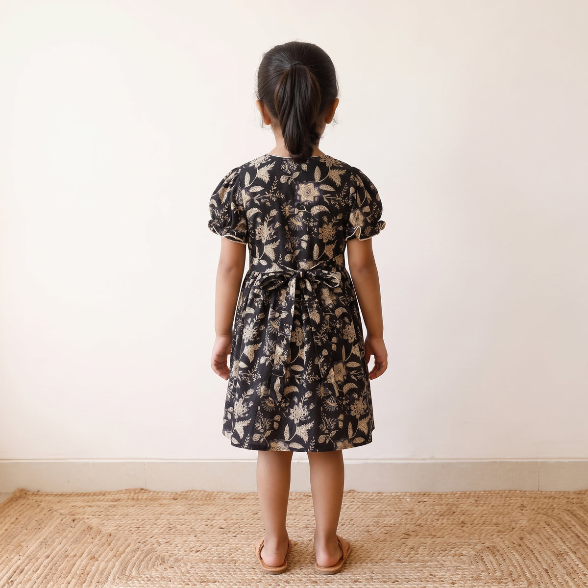 Black - pure cotton girls frock dress in sanganeri floral