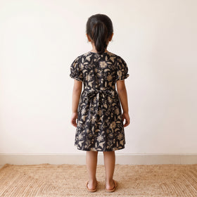 Black - pure cotton girls frock dress in sanganeri floral