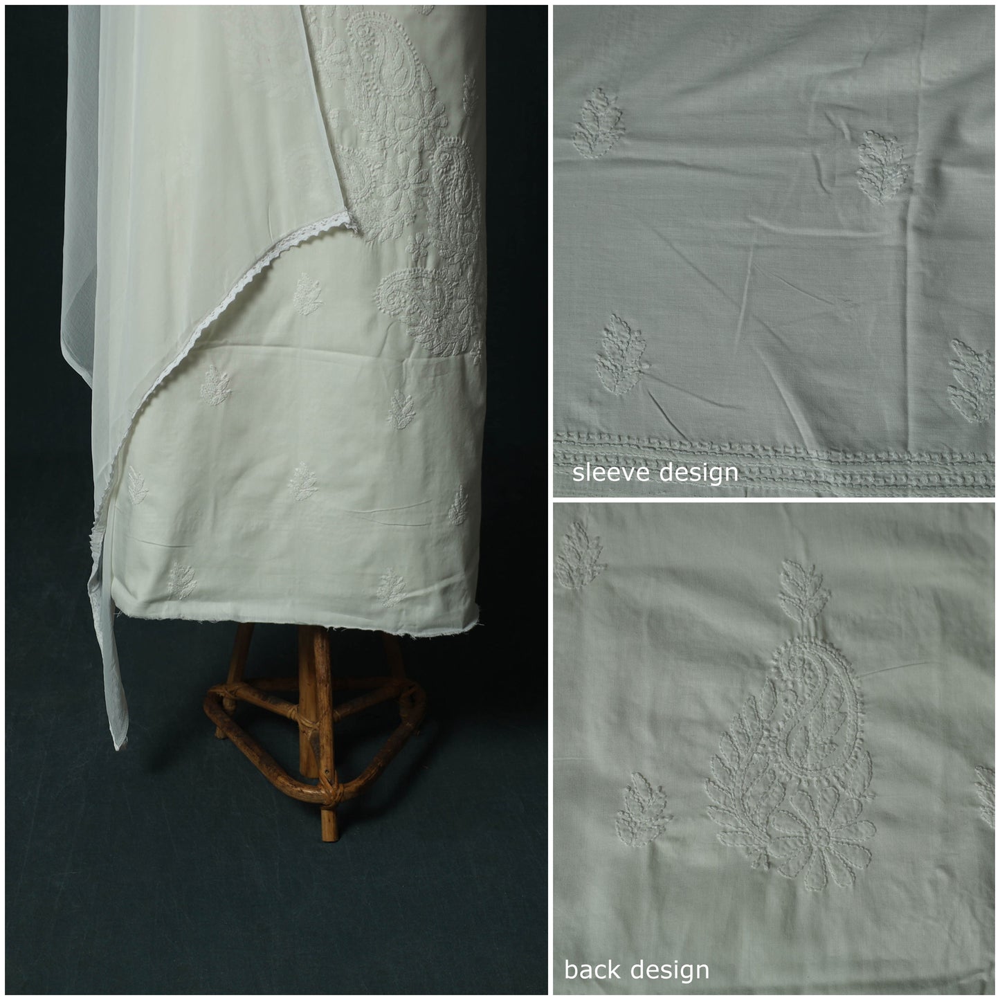 White - Lucknowi Chikankari Hand Embroidered Cotton 3pc Unstitched Dress Material Suit Set 30