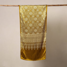 Yellow Mashru Silk Printed Ajrakh Stole 