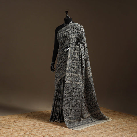 Black - natural dyed pedana cotton kalamkari saree 28