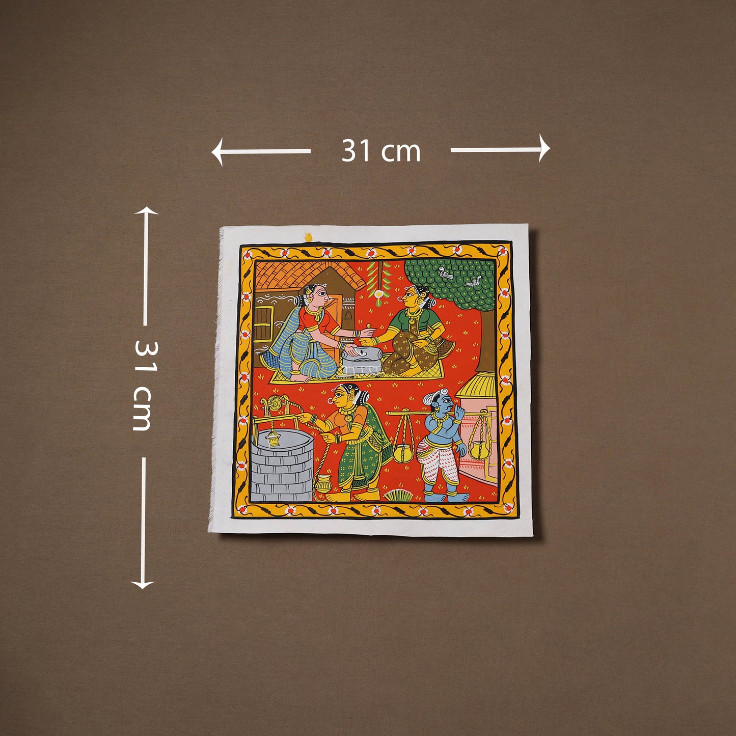 Handpainted Cheriyal Scroll Painting by Dhanalakota Sai Kiran (12 x 12 in) 25