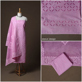 Applique Cutwork Cotton Unstitched Dress Material: Kurta, Bottom & Dupatta 31