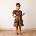 Yellow - pure cotton girls frock dress in kalamkari prints