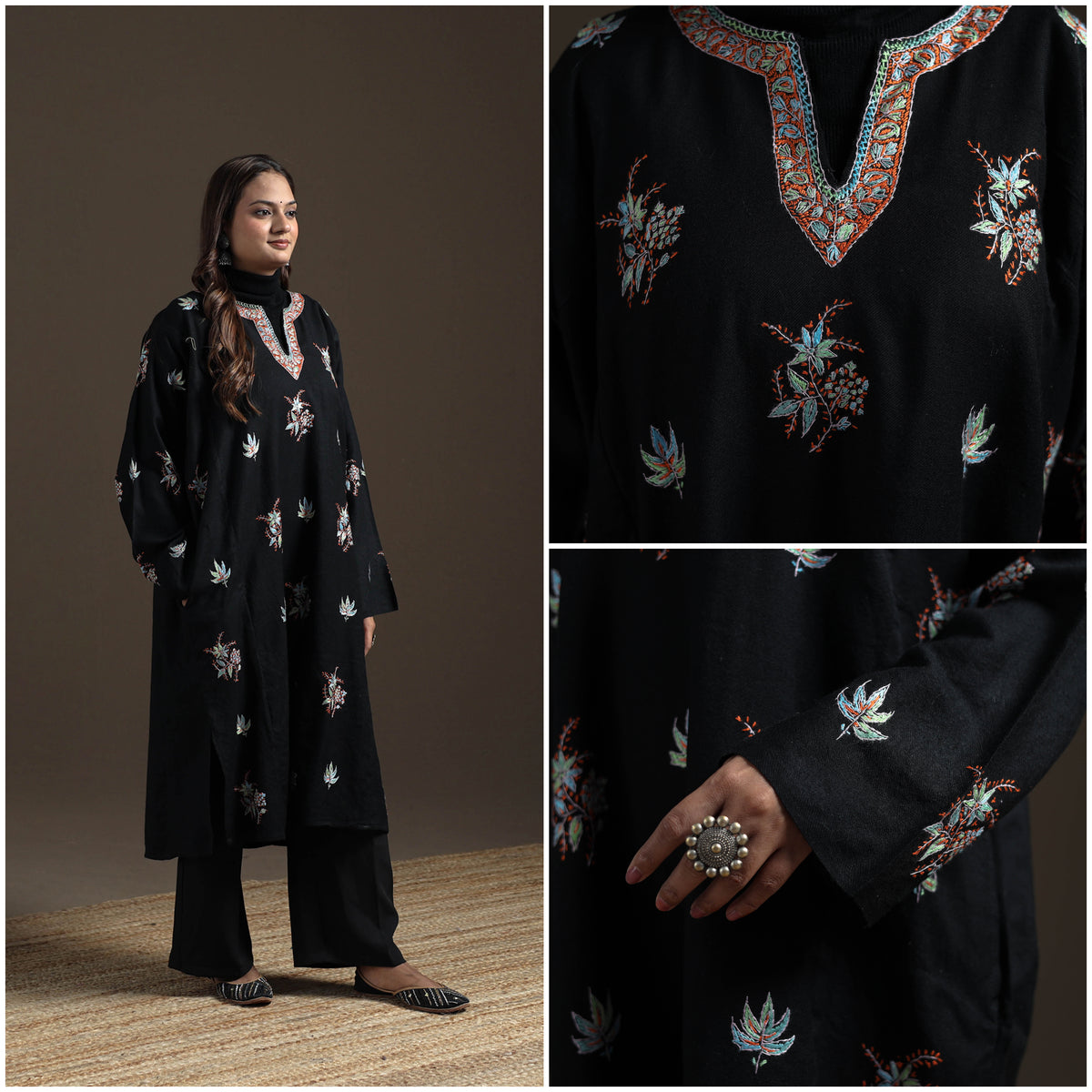 Kashmiri Heavy Sozni Hand Embroidered Handwoven Merino Wool Pheran 31