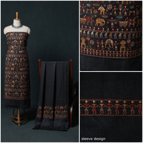 3pc Heavy Embroidered Wool Unstitched Dress Material Suit Set 75