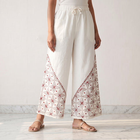 Bengal Kantha Hand Embroidered Cotton Palazzo 13
