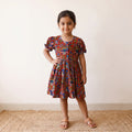 Red - pure cotton girls frock dress in kalamkari prints