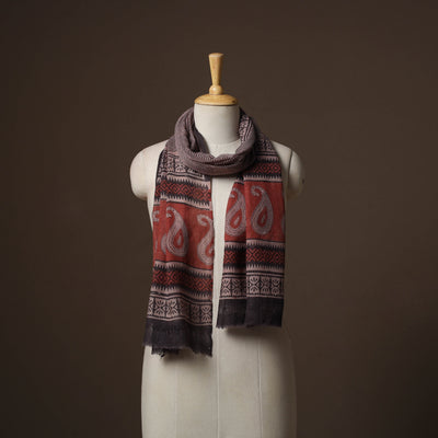 Handloom woolen natural dyed bagru stole 01 - handcrafted