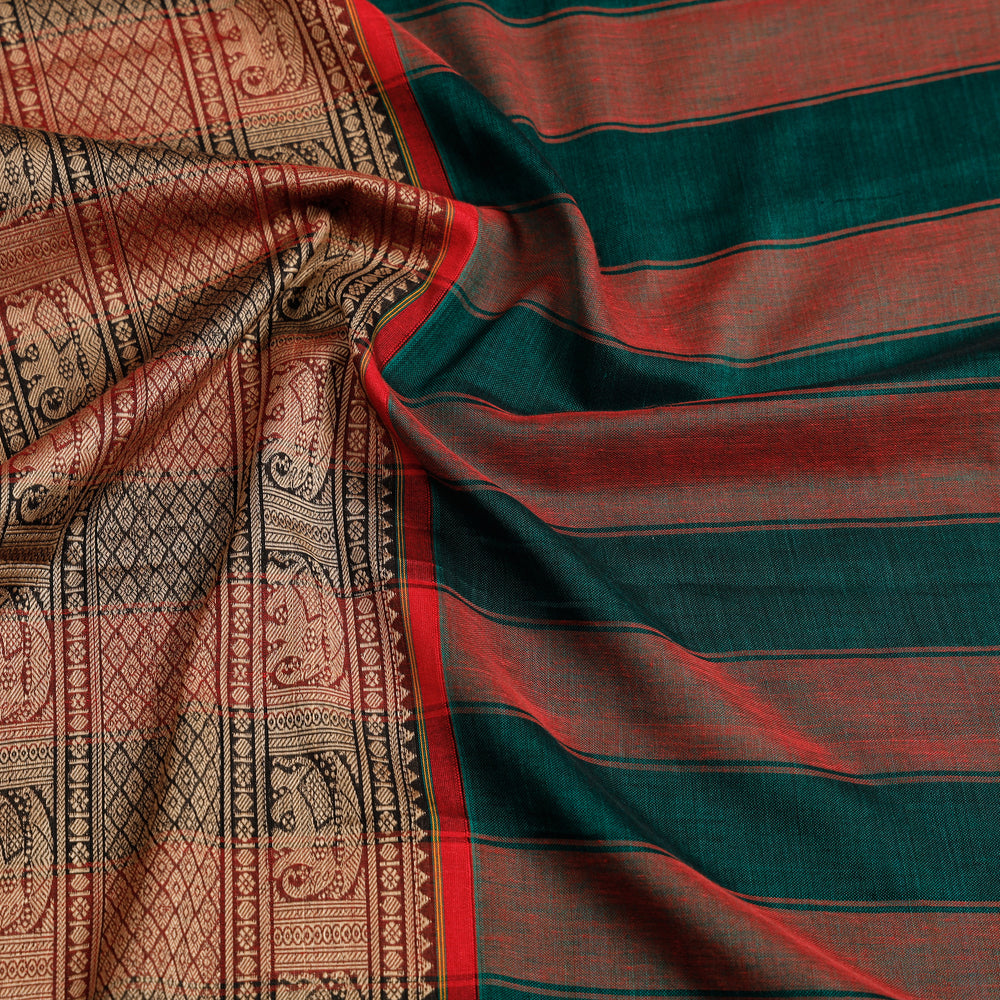 Green - Dharwad Cotton Saree with Thread Border