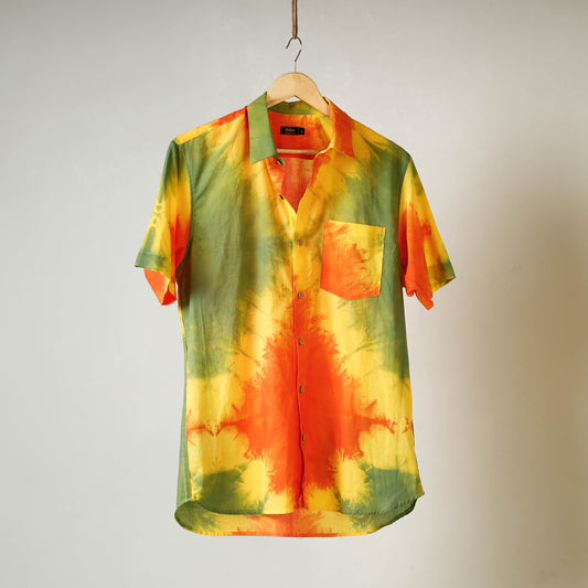 Multicolor - Multicolour - Shibori Tie-Dye Mul Cotton Men Half Sleeve Shirt
