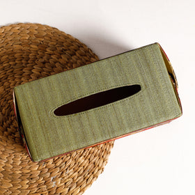 Green Handpainted Kalamkari Natural Dyed Cotton Tissue Box 