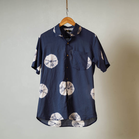 Blue - Shibori Tie-Dye Mul Cotton Men Half Sleeve Shirt