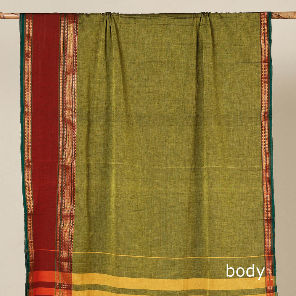 Green - Dharwad Cotton Saree with Zari Border