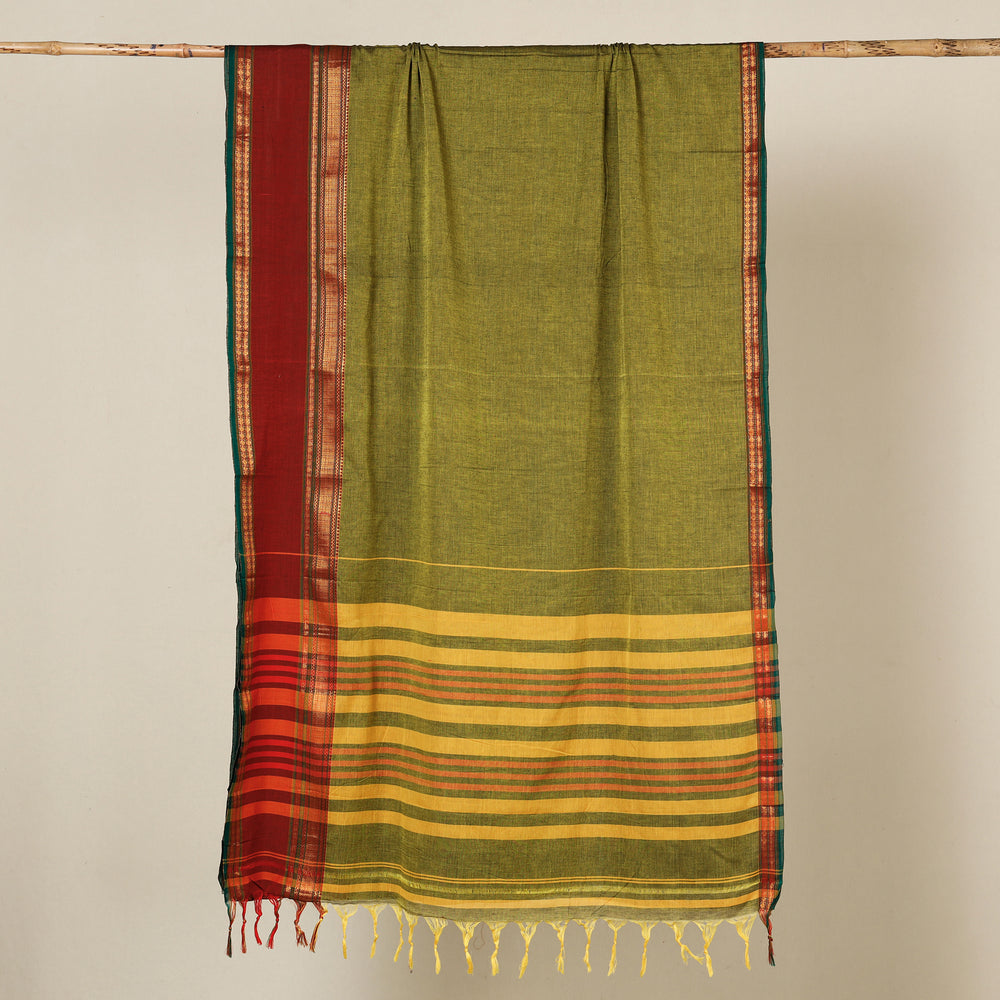 Green - Dharwad Cotton Saree with Zari Border