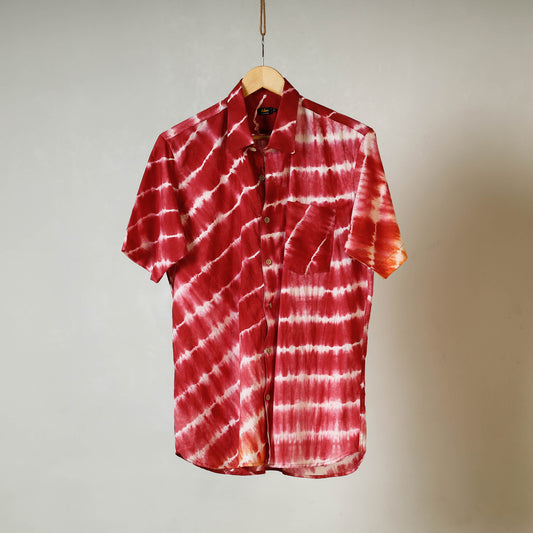 Pink - Shibori Tie-Dye Mul Cotton Men Half Sleeve Shirt